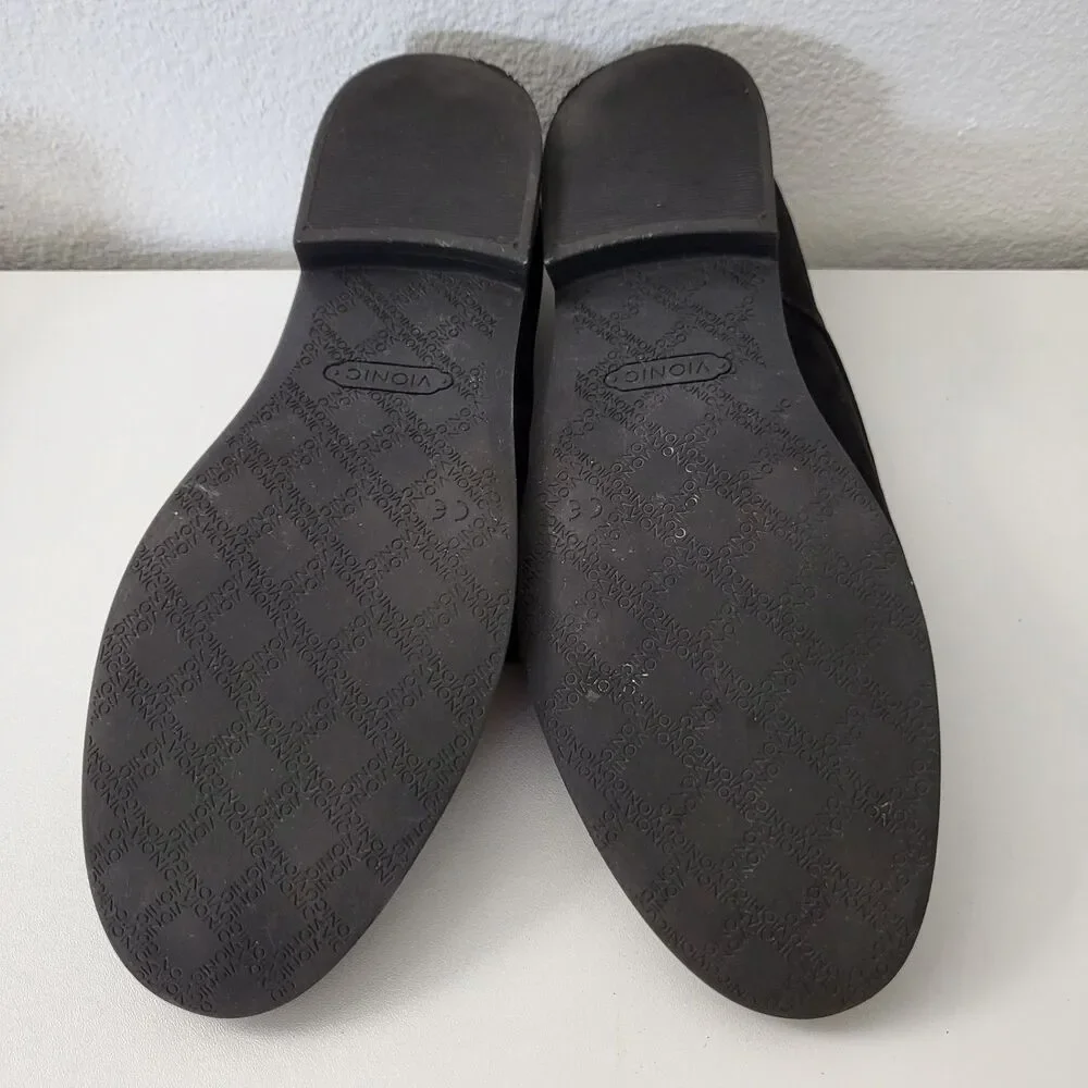 VIONIC Evelyn Oxford Shoes Womens 8.5 Black Suede Leather Ribbon Laces Derby